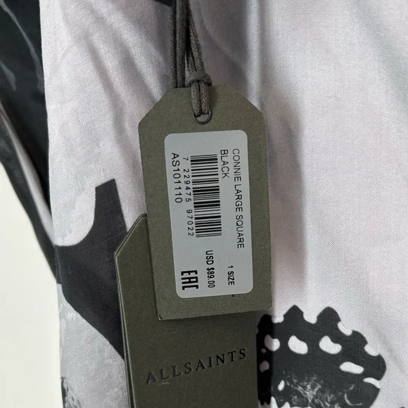 NWT All Saints Connie Large Square Black Scarf - Picture 2 of 2